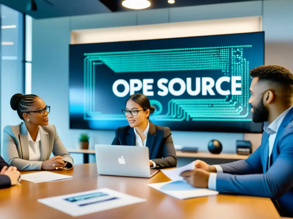 Profesionales diversificados discuten sobre el lanzamiento de una startup open source