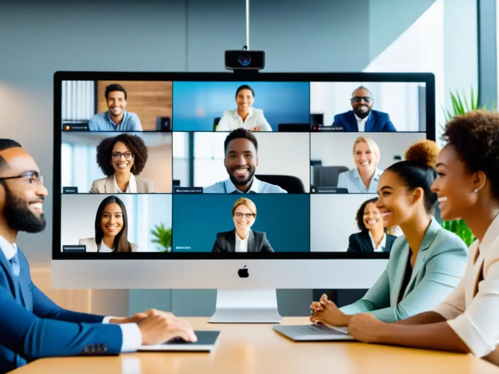 Profesionales y estudiantes participan en una videoconferencia con herramientas open source, en un ambiente profesional y relajado