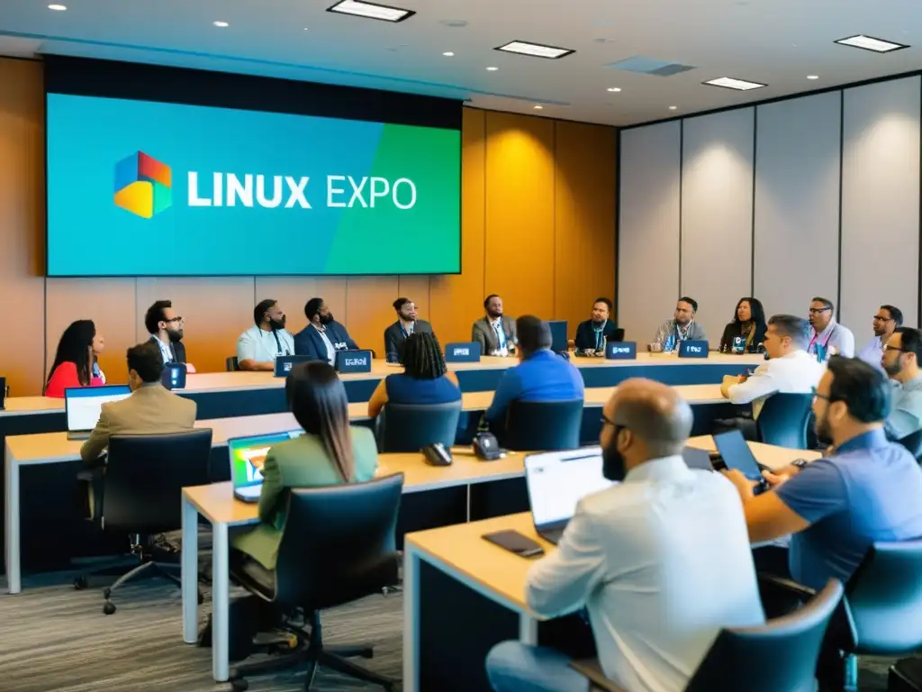 Profesionales en evento de software abierto: dinámica conversación entre panelistas y público en la SCALE Southern California Linux Expo