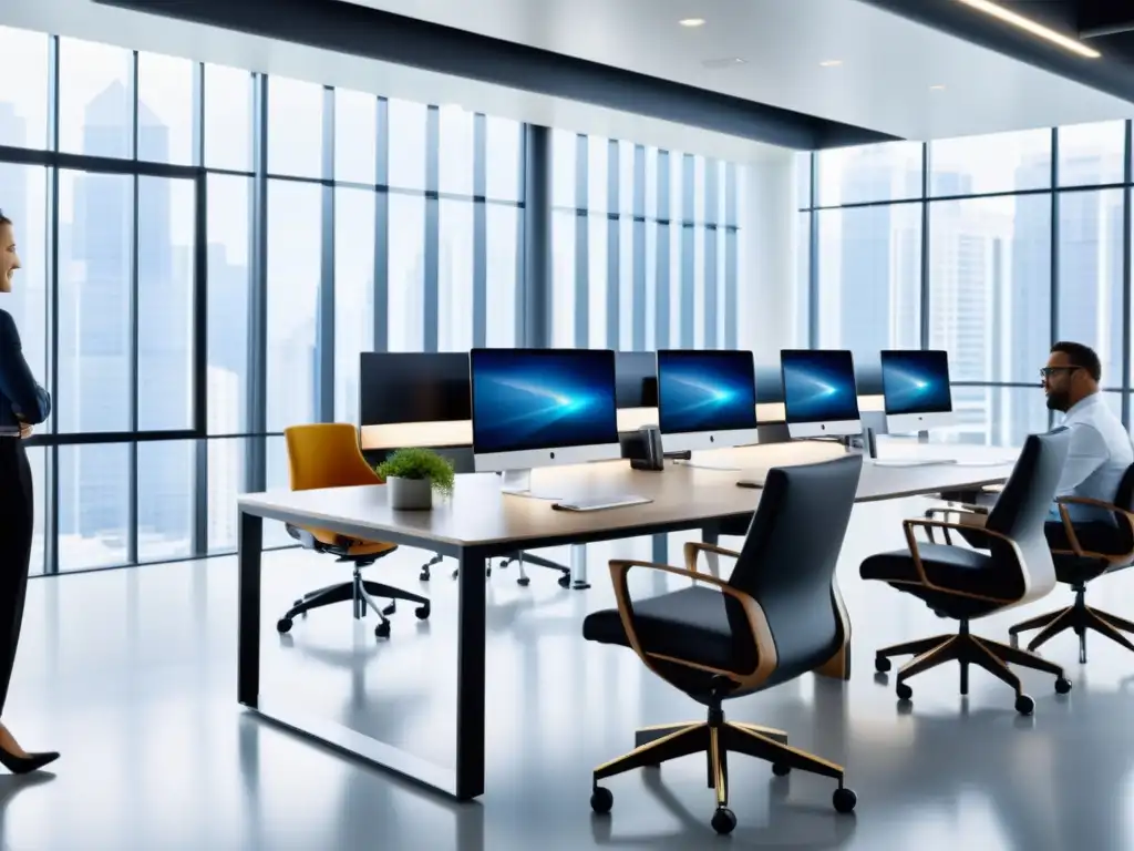 Profesionales colaborando en un moderno y dinámico entorno de oficina