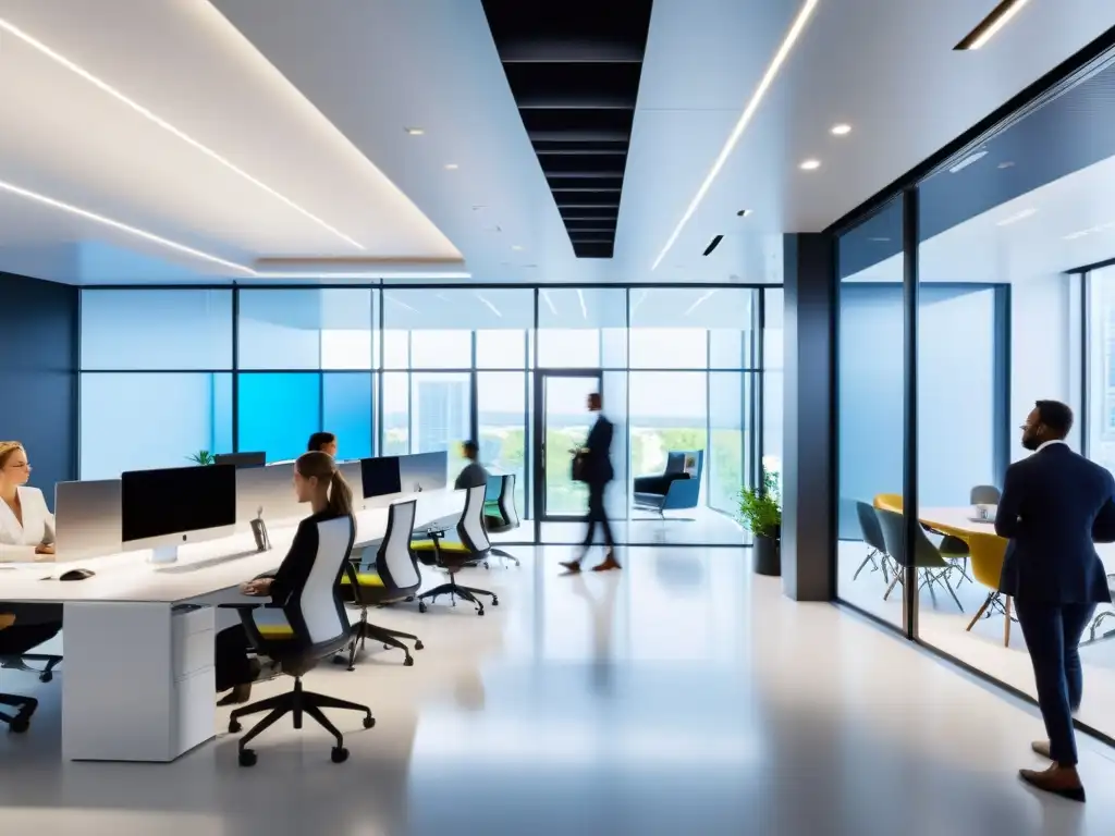 Profesionales colaborando en un moderno entorno de oficina