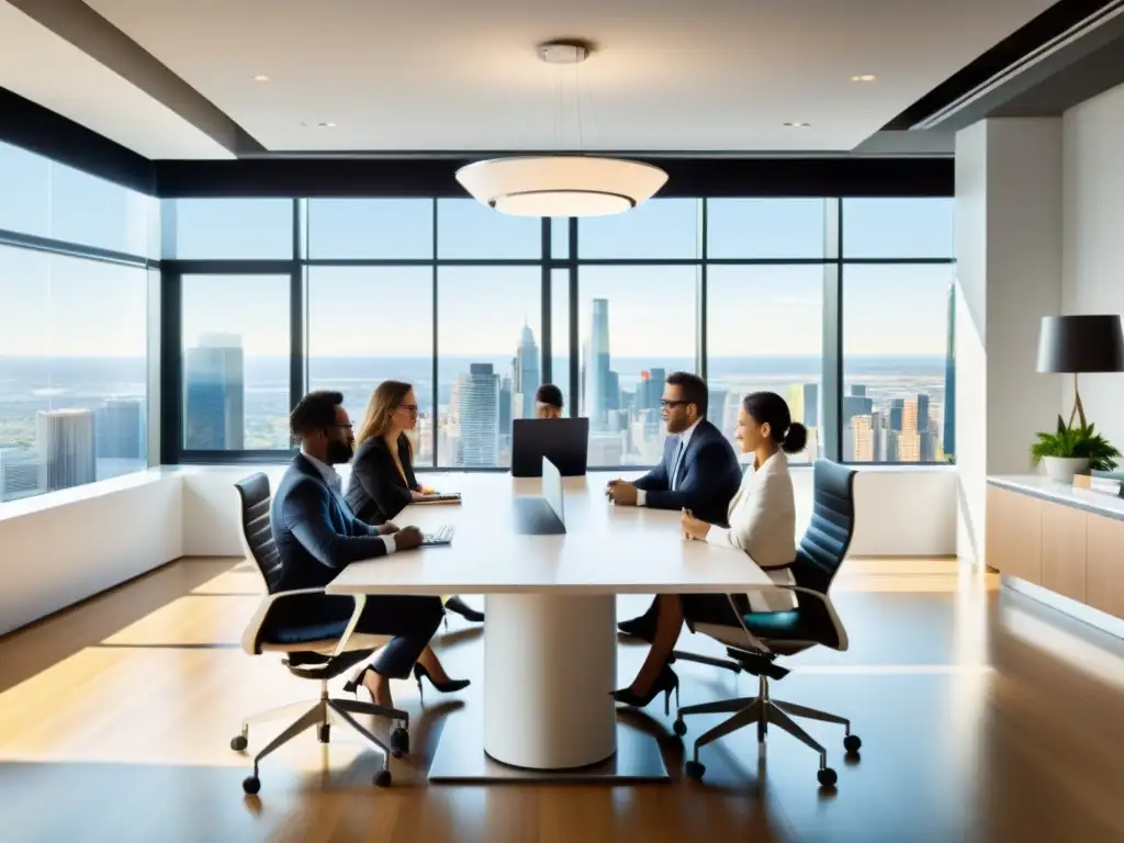 Profesionales colaborando en un moderno espacio de oficina, enfrentando retos al adoptar software colaborativo