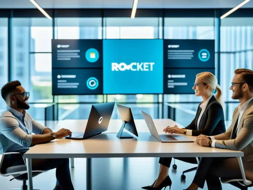 Profesionales colaborando en una oficina moderna con Rocket