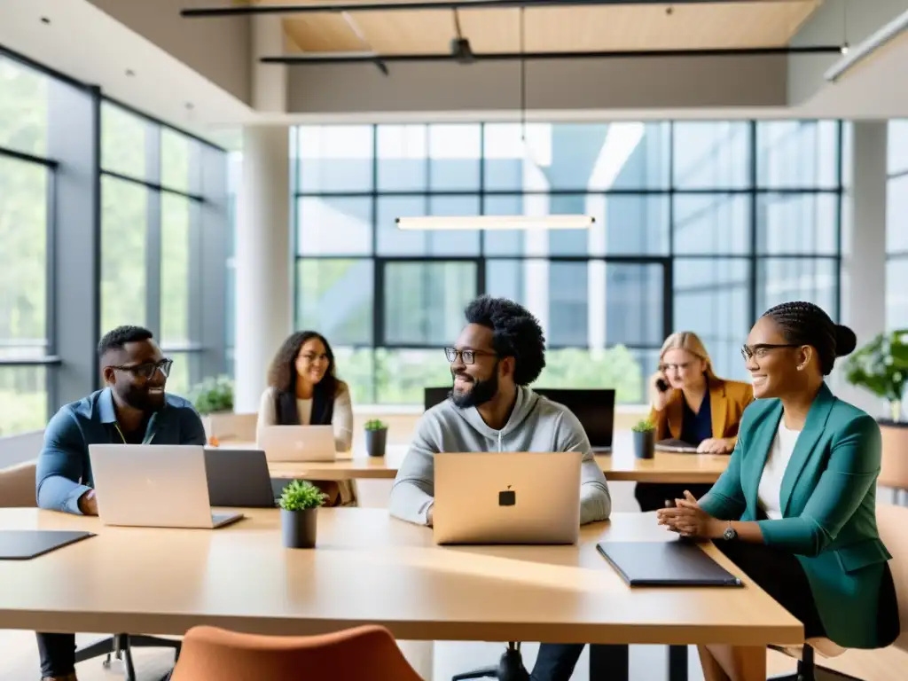 Profesionales colaborando en proyecto digital, con laptops y notas