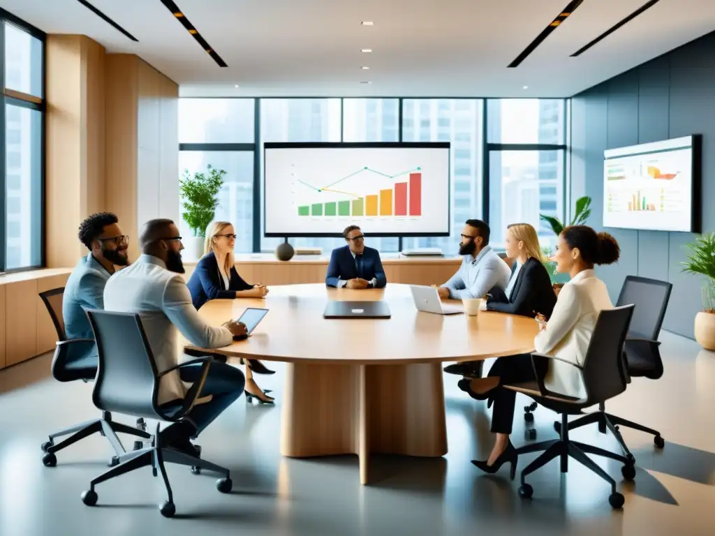 Profesionales colaborando en una reunión dinámica