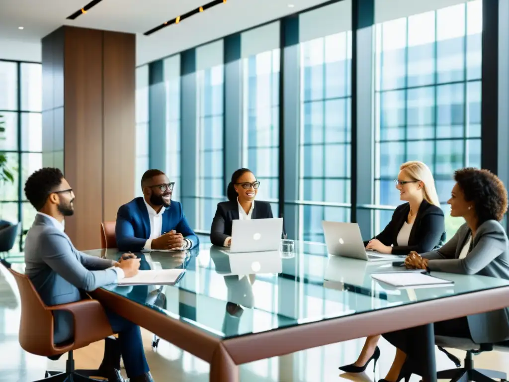 Profesionales diversos discuten en una sala luminosa y moderna con la palabra clave Tuleap gestión proyectos software abierto