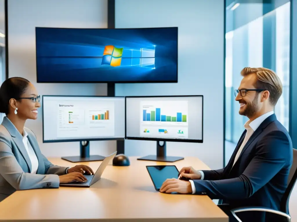 Profesionales debaten Ventajas Linux sobre Windows en moderna oficina colaborativa