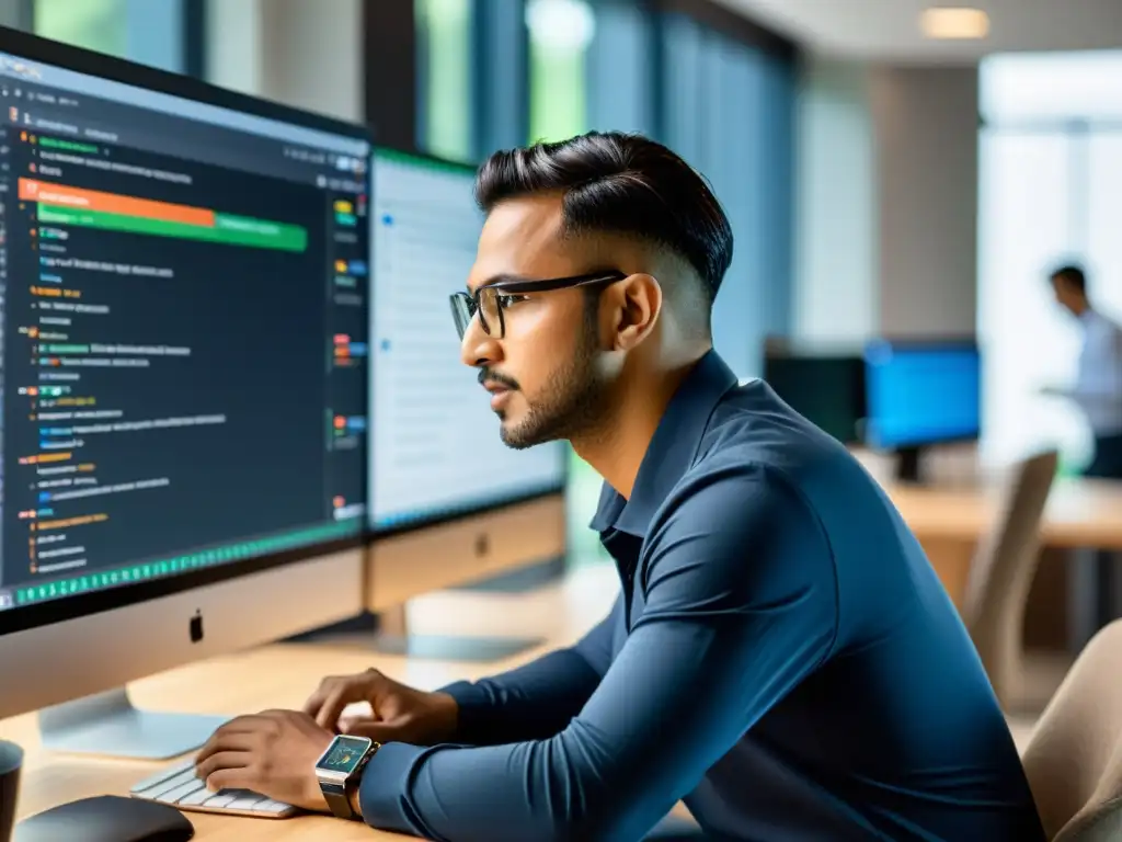 Un programador trabaja en una app Android usando IntelliJ IDEA Community, con múltiples ventanas de código abiertas y una interfaz moderna