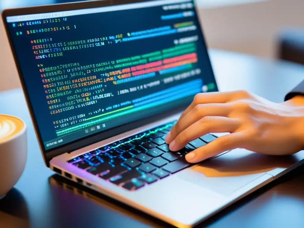 Programador experto tecleando código Python con confianza en un laptop moderno, con comparativa Django Flask framework Python