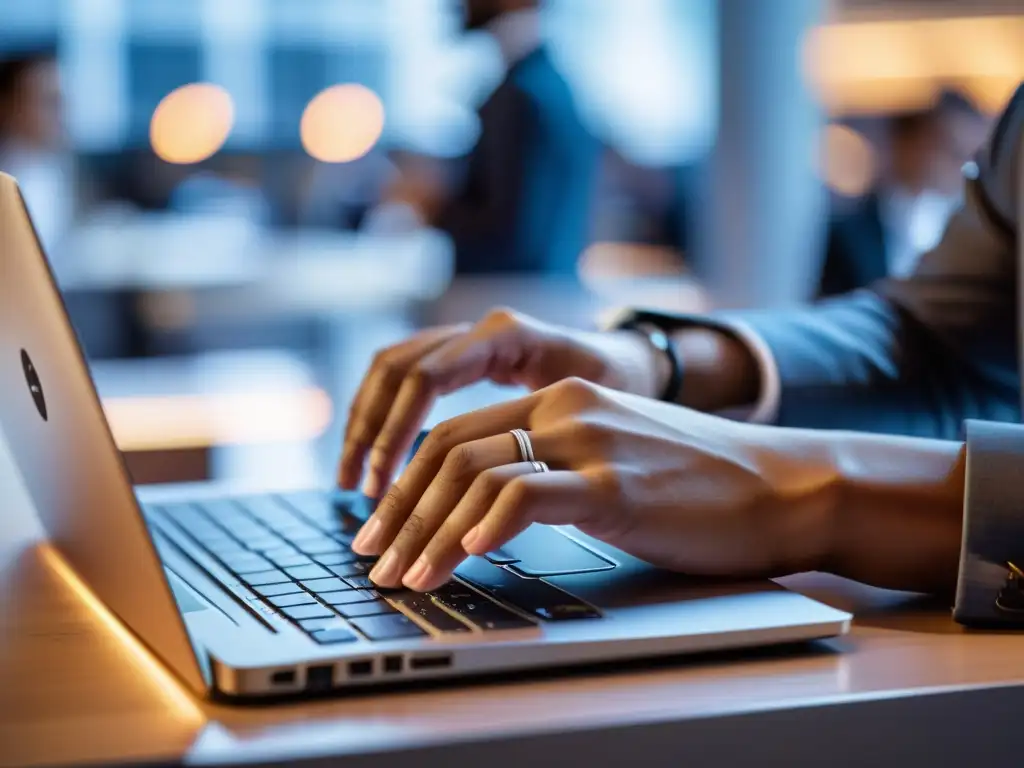 Un programador novato escribe en un teclado moderno en un animado espacio de coworking