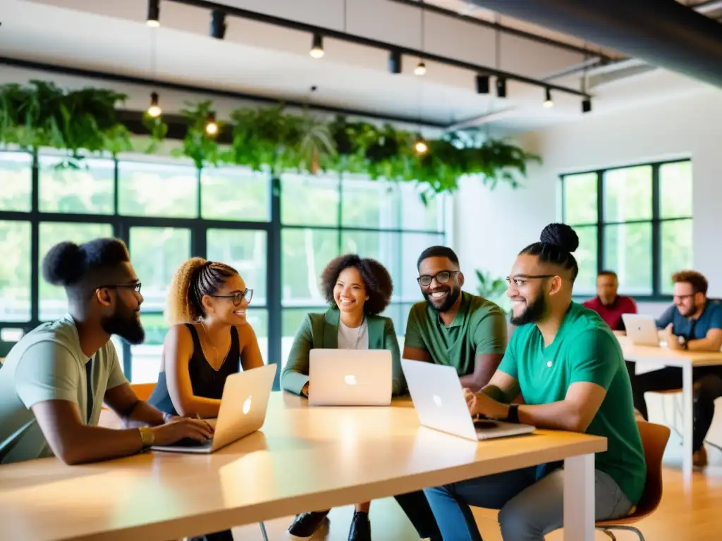 Programadores de diversas culturas trabajando juntos en un espacio colaborativo