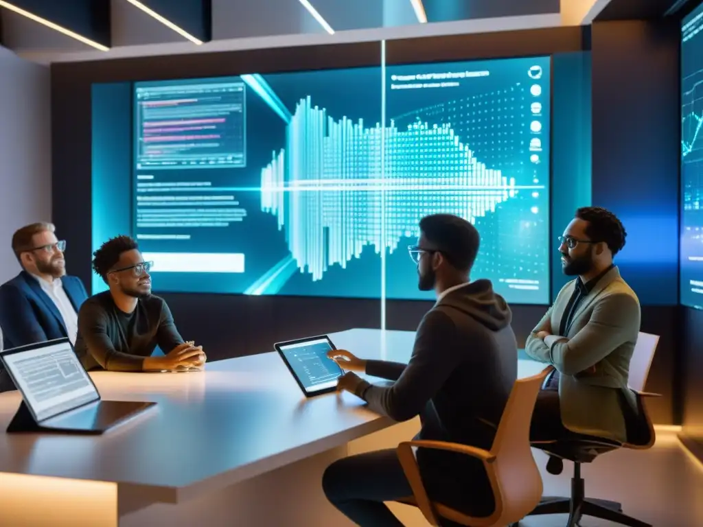 Programadores colaborando en proyecto open source en ambiente innovador y creativo