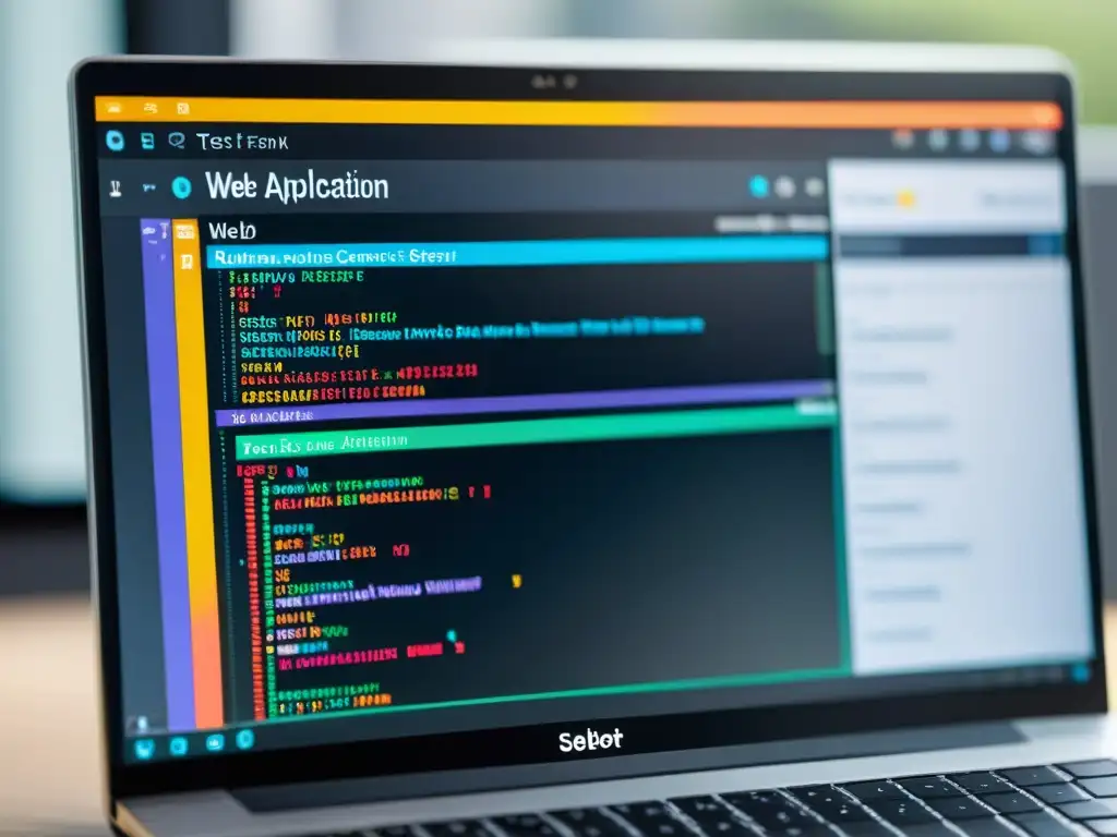 Automatización de pruebas con Robot Framework: Imagen moderna de prueba de web con código colorido y aplicación limpia en pantalla