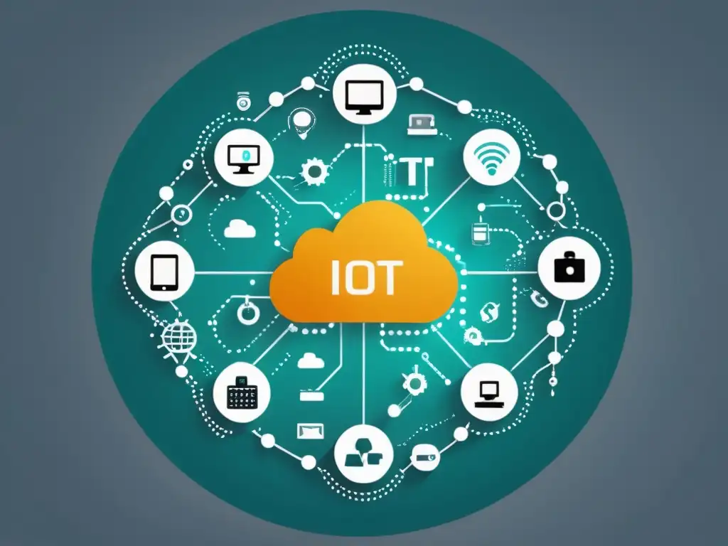 Una red de dispositivos IoT conectados entre sí mediante Middleware Open Source para IoT, transmitiendo eficiencia y profesionalismo