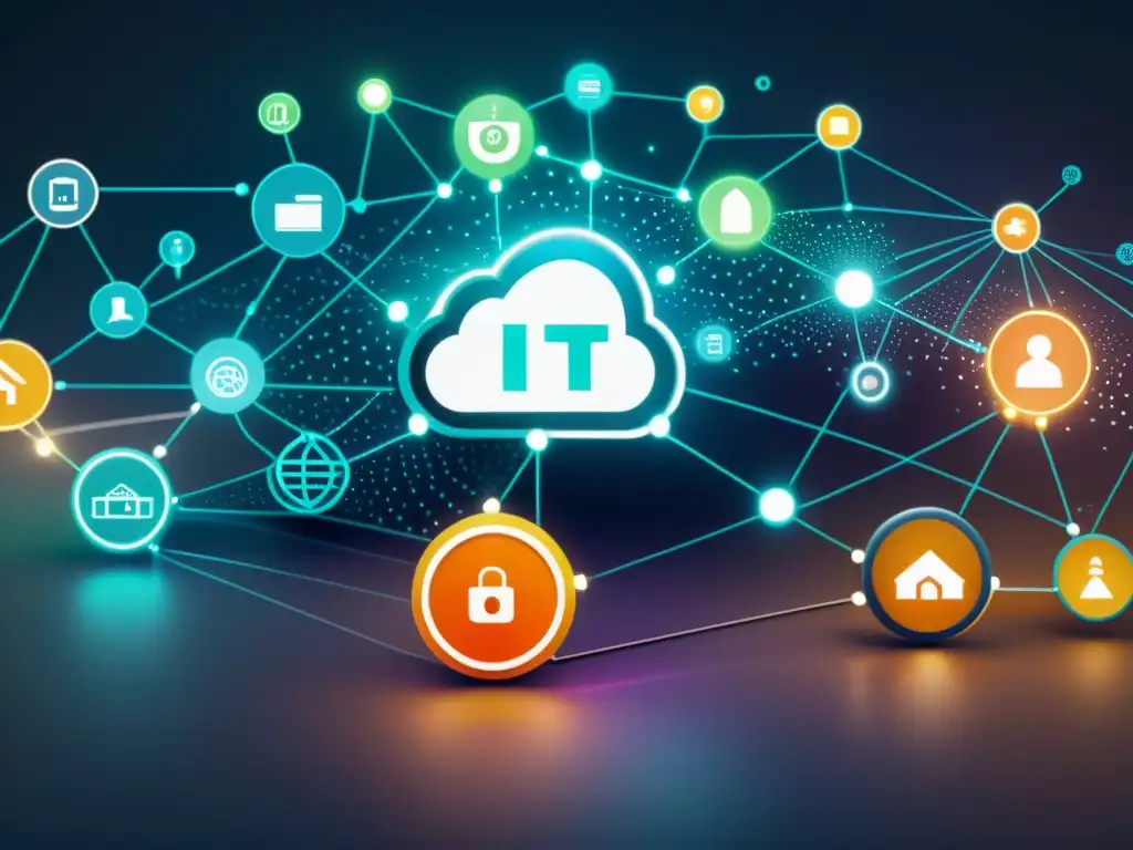 Una red de dispositivos IoT protegidos por firewalls de código abierto, transmitiendo modernidad y seguridad