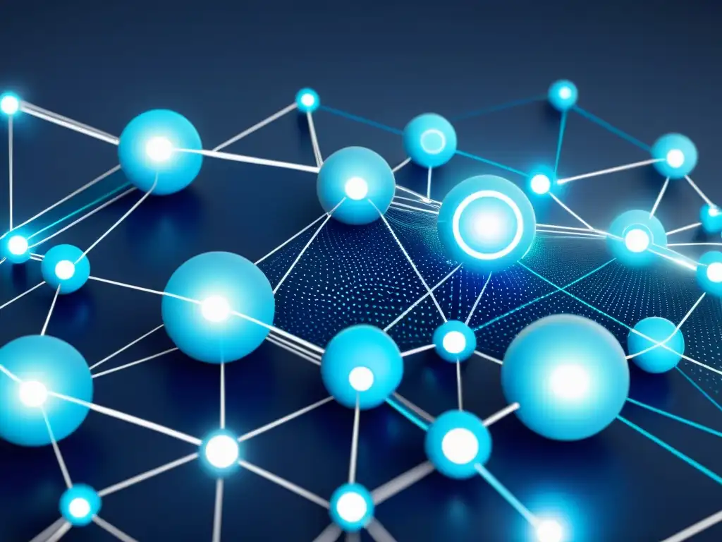 Red interconectada: Futurista y dinámica red de nodos y líneas luminosas Una red futurista y abstracta, con nodos brillantes y líneas dinámicas, evocando innovación y seguridad
