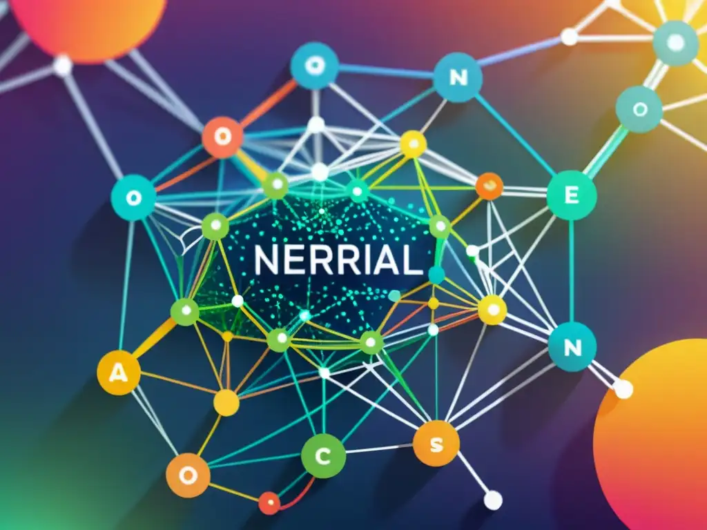 Una red neural compleja de inteligencia artificial en software código abierto, con nodos vibrantes y conexiones, representa la innovación y desafíos actuales