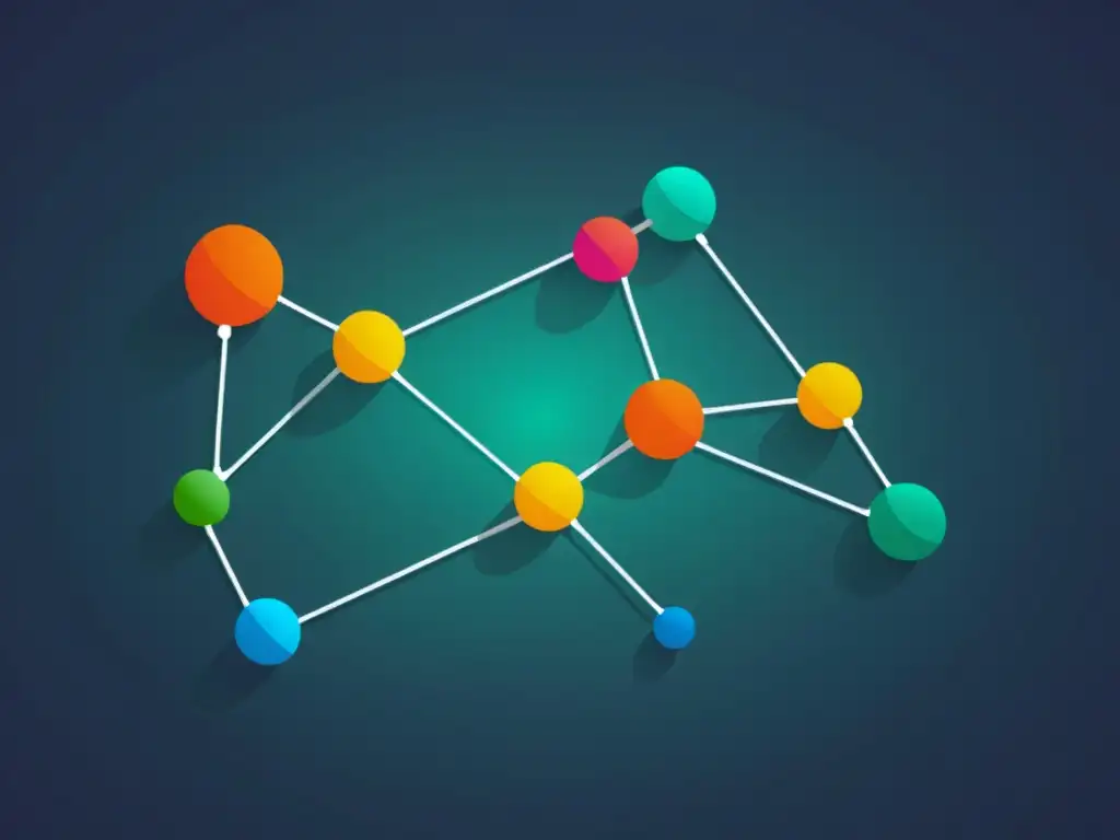 Una red de nodos y conexiones coloridos, representando la base de datos de grafos FlockDB con modernidad y eficiencia