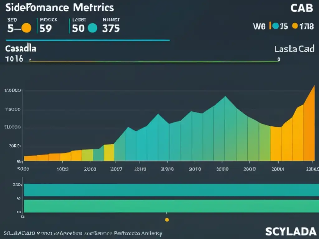 Comparación de rendimiento de ScyllaDB en Cassandra, con gráficos detallados y vibrantes, transmitiendo análisis comparativo de forma impactante