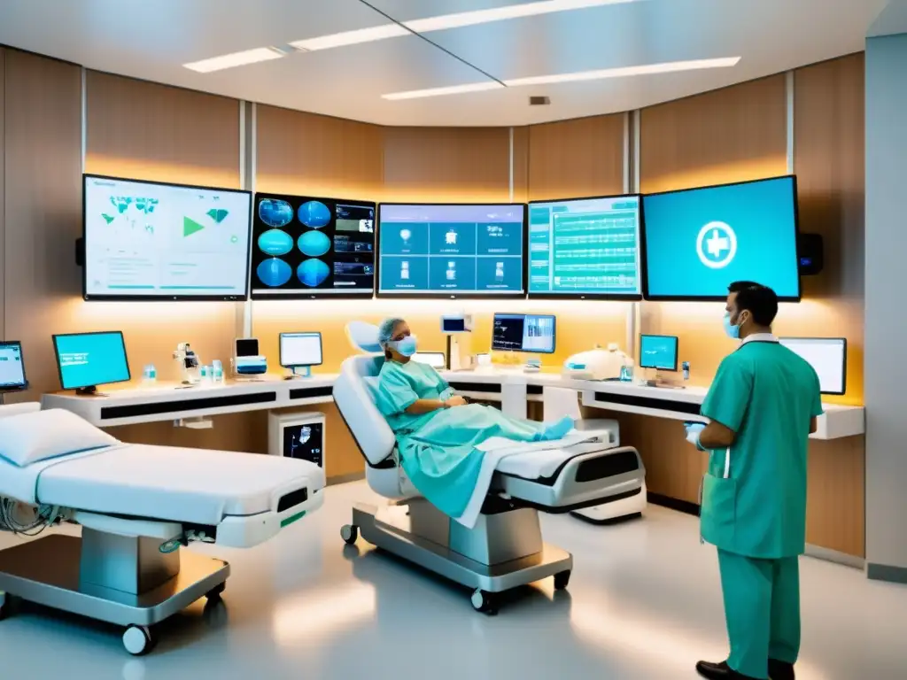 Una sala de hospital moderna con equipos médicos de IA de vanguardia y herramientas de código abierto