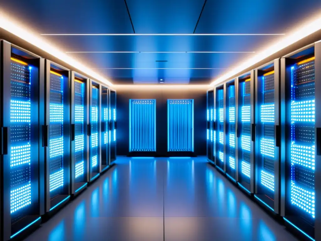 Una sala de supercomputación moderna con servidores de código abierto, diseño futurista y tecnología de vanguardia