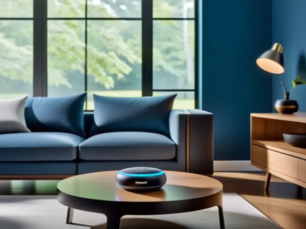 Salón moderno con integración de Alexa y Google Home en domótica open source