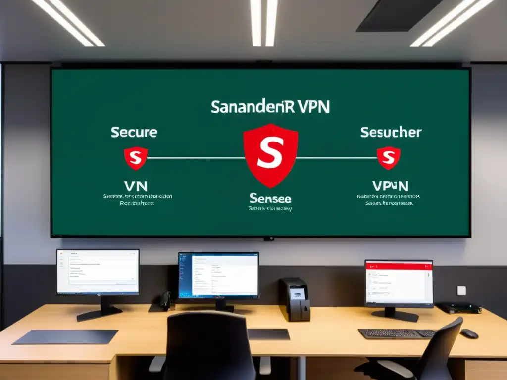 Conexión segura de sucursales Santander mediante pfSense VPN, reflejando eficiencia y tecnología moderna