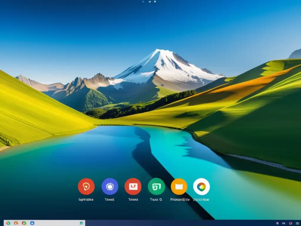 Sistema Operativo Unix TrueOS con interfaz elegante y productiva, fondo de montaña vibrante y aplicaciones abiertas