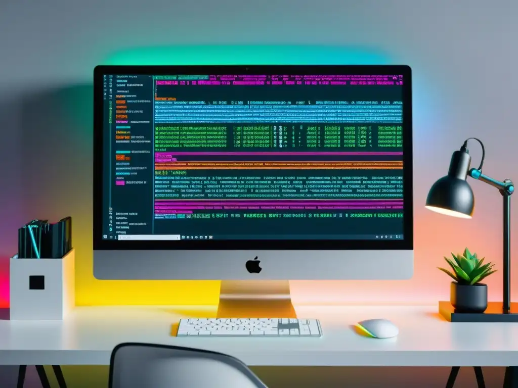 Sistemas de Control de Versiones desmitificados: Detalle vibrante y profesional de código en pantalla, evocando expertise en el tema
