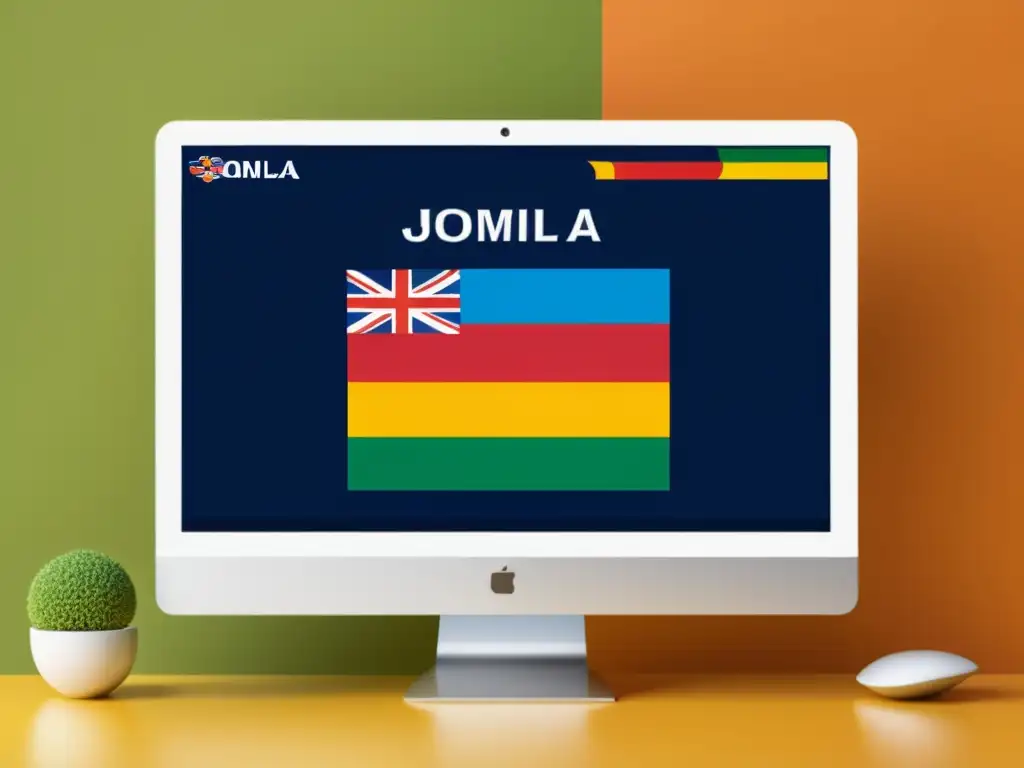 Un sitio web de Joomla moderno y elegante con capacidades multilingües, mostrando opciones de idioma y banderas