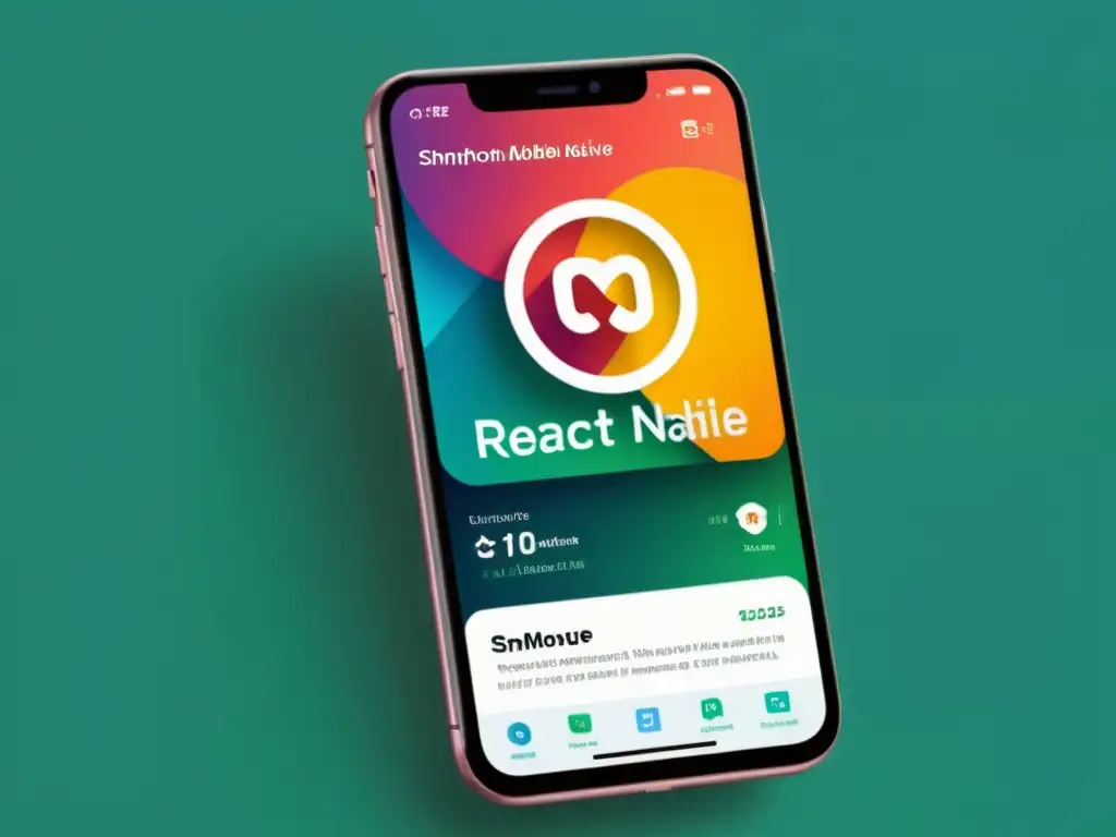 Mockup de smartphone con app personalizada en React Native, diseño intuitivo y colores vibrantes