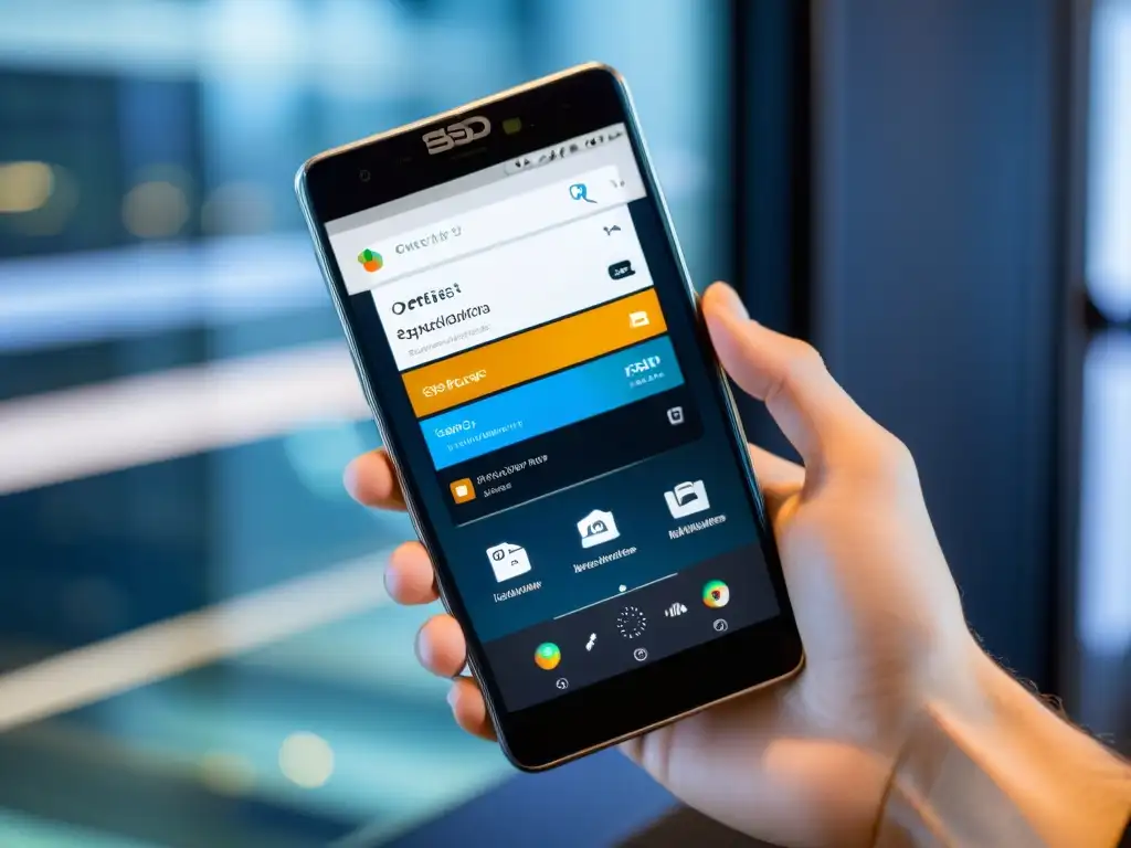 Un smartphone con elegante diseño muestra aplicaciones para Proyectos de BSD en dispositivos móviles, transmitiendo profesionalidad y versatilidad