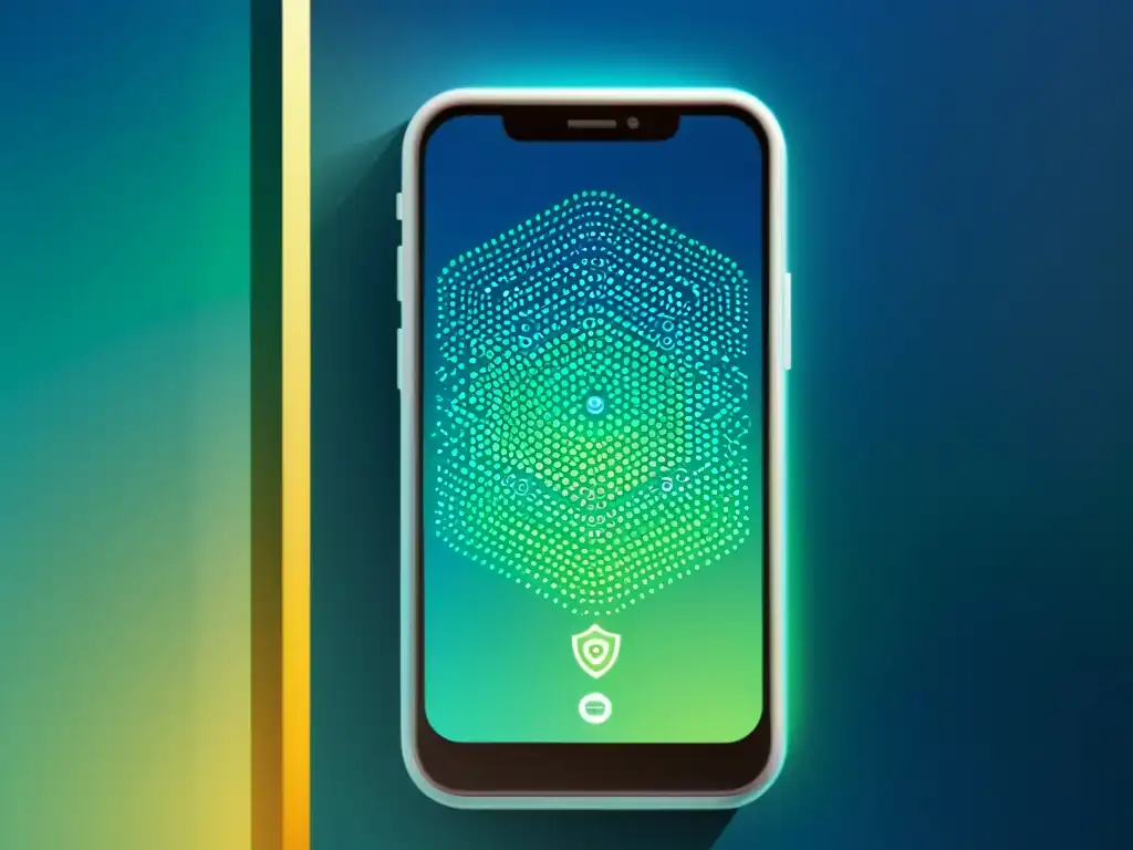 Smartphone con interfaz moderna y segura, con iconos de seguridad de software libre