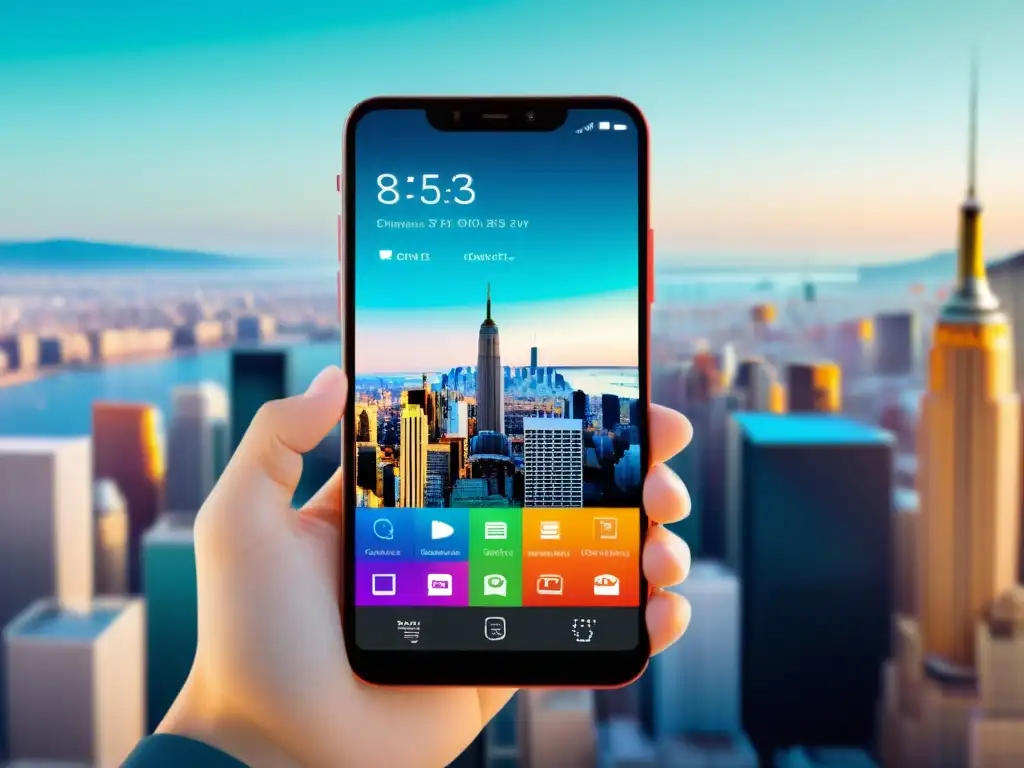 Un smartphone moderno muestra una app con diseño vibrante e intuitivo