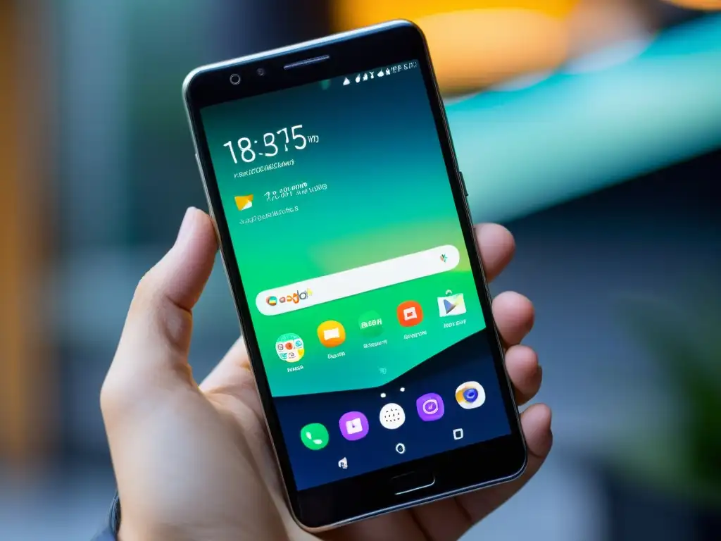 Un smartphone moderno con la interfaz de Android y una amplia gama de populares aplicaciones, simbolizando el éxito de Android en software abierto