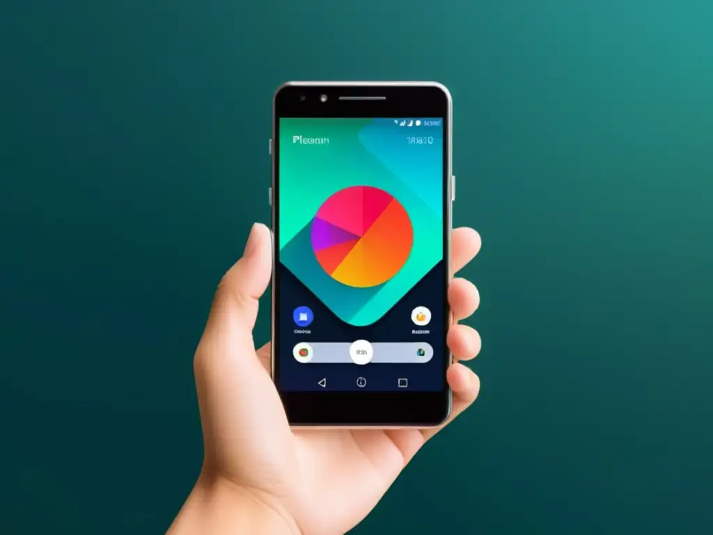 Un smartphone moderno con la interfaz Plasma Mobile para smartphones KDE, destacando su diseño vibrante y elegante