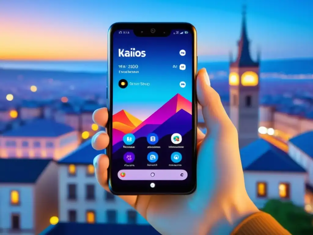 Un smartphone con el sistema operativo KaiOS, mostrando su interfaz vibrante y accesible