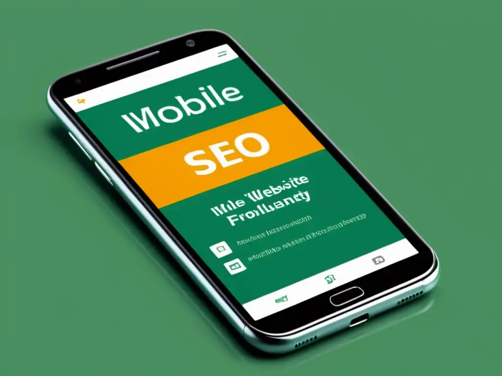 Un smartphone muestra un sitio web móvil con diseño moderno y limpio, resaltando la importancia de la optimización SEO móvil con código abierto