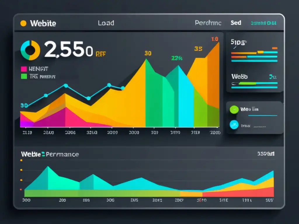 Dashboard de optimización SEO con software abierto: gráficos vibrantes muestran métricas de rendimiento en un diseño moderno y eficiente