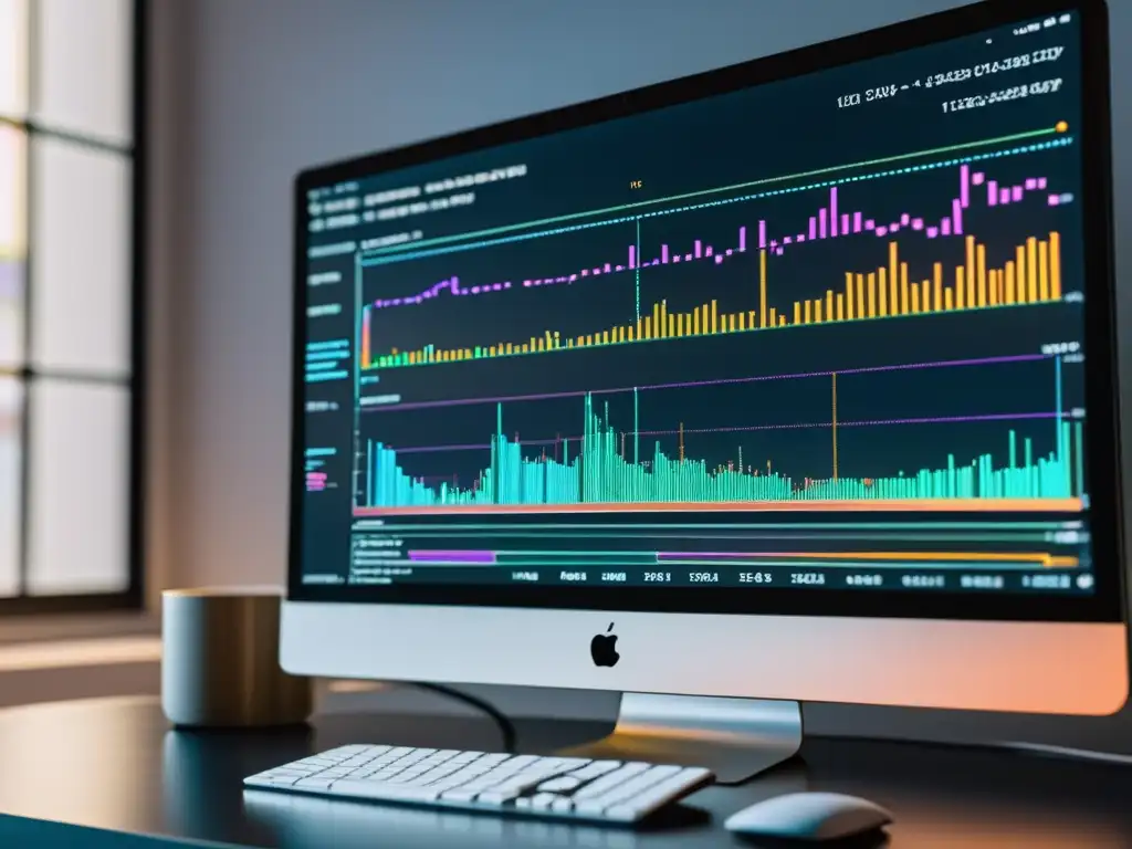 Software de código abierto para simulaciones inteligentes en una pantalla de computadora con líneas de código y visualizaciones de datos coloridas