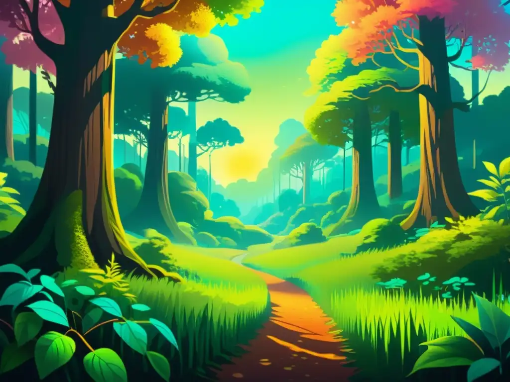 Software libre para artistas digitales: Increíble paisaje de bosque bioluminiscente en pintura digital 8k, con colores vibrantes y detalles asombrosos