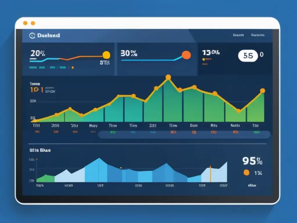 Tablero moderno muestra datos de comportamiento del usuario en tiempo real con gráficos detallados y estética profesional