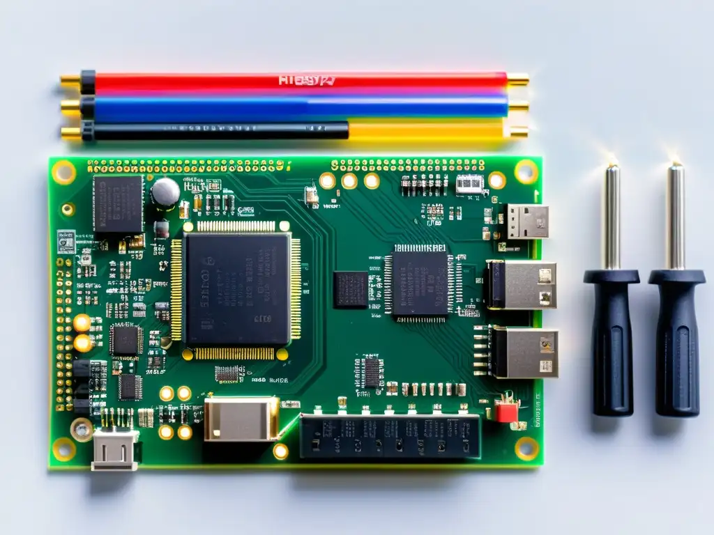 Un tablero de desarrollo FPGA moderno rodeado de herramientas, destacando la innovación del diseño de hardware de código abierto