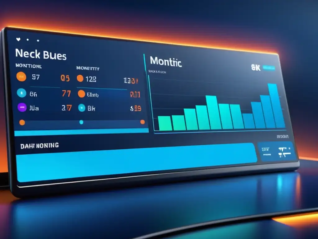 Tablero de monitoreo futurista y detallado en 8k con gráficos vibrantes y métricas de seguridad en tiempo real, exudando tecnología avanzada