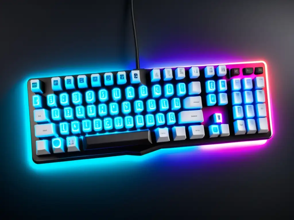 Un teclado mecánico moderno con iluminación RGB personalizable