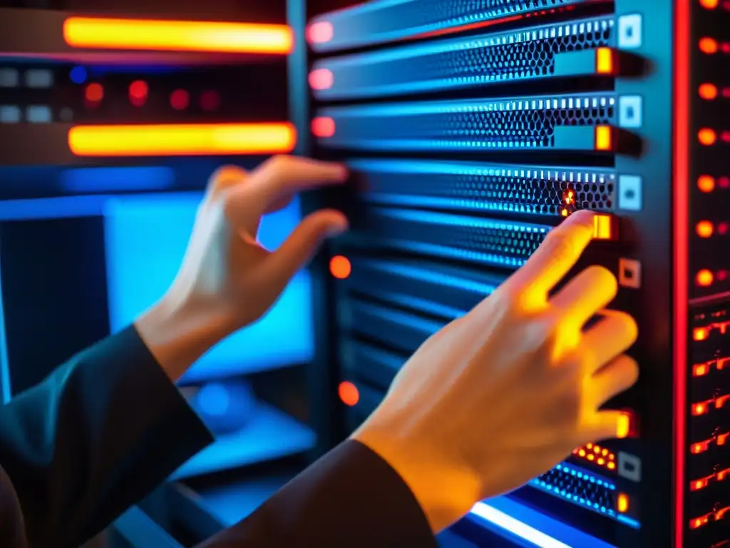 Configuración profesional de servidor FreeBSD: ajuste de NFS Un técnico configura sistemas de archivos en red con BSD en un moderno servidor