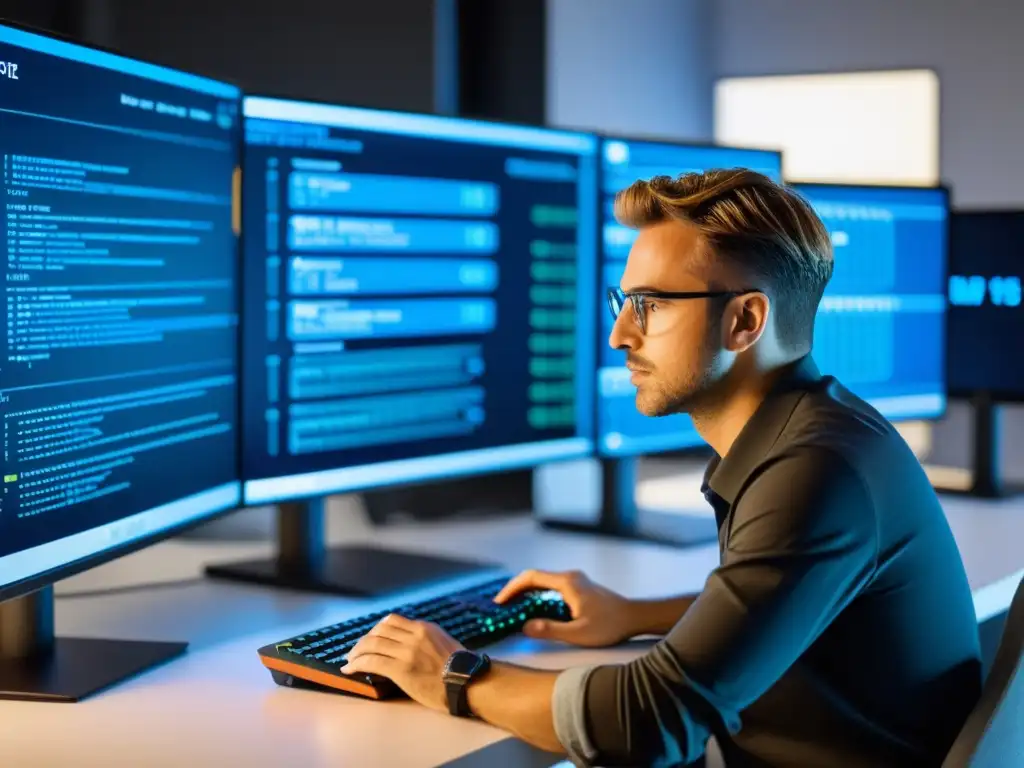 Configuración de NFS en BSD: Detalles Profesionales Un técnico configura sistemas de archivos en red con BSD, mostrando detalles intrincados y una atmósfera profesional y educativa
