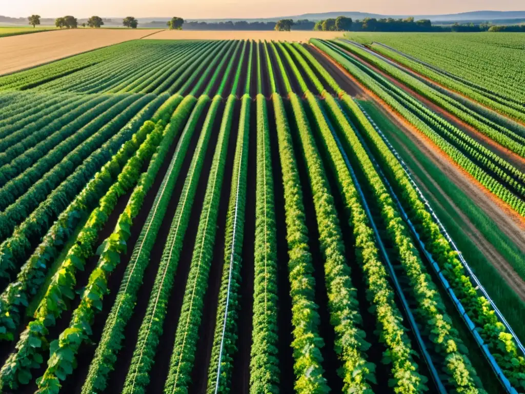 Un robot agrícola de alta tecnología aplica IA de código abierto en agricultura inteligente en un campo verde y exuberante al atardecer