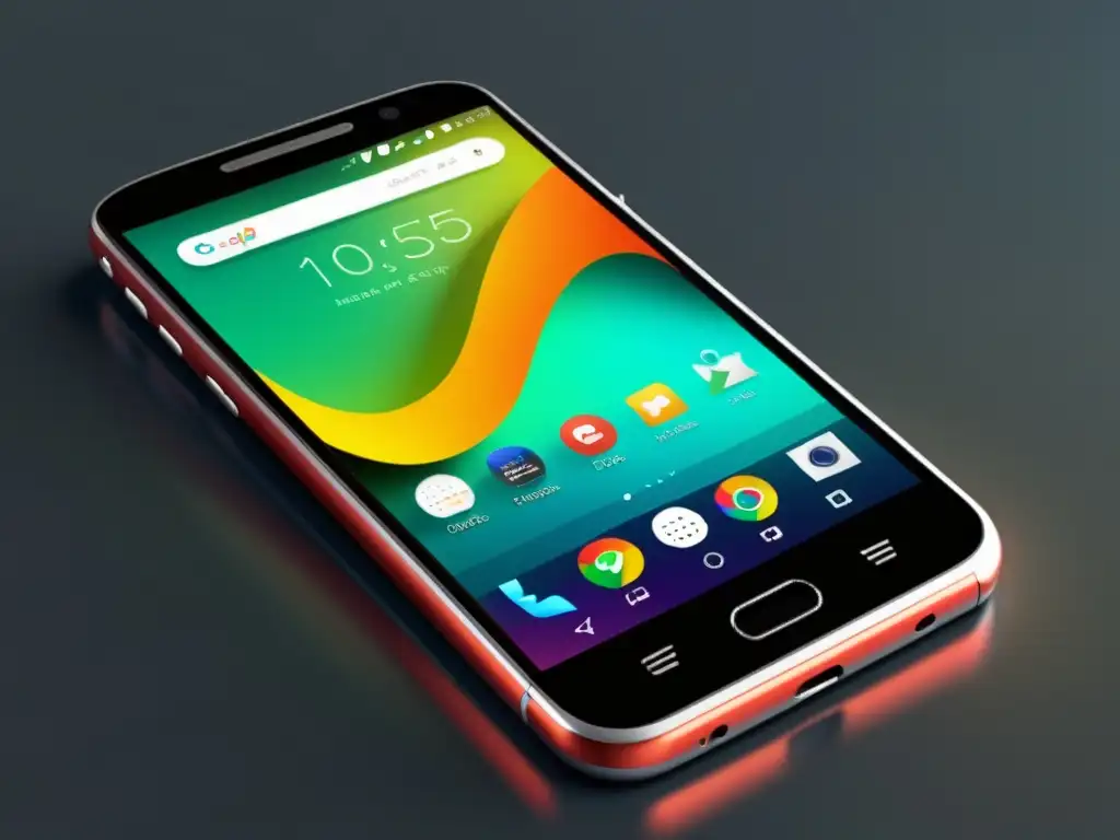 Teléfono inteligente con pantalla vibrante de alta resolución, mostrando una app de Android de diseño elegante