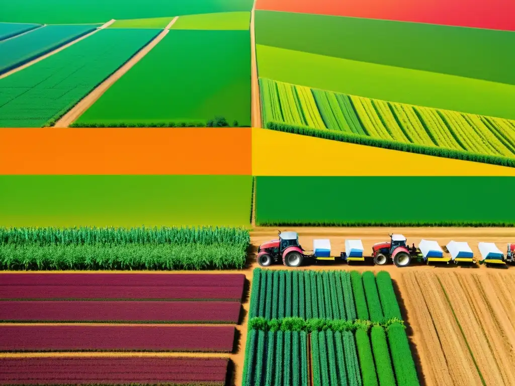 Trabajadores en campo agrícola usando software de código abierto para gestión de cultivos, simbolizando la agricultura sostenible